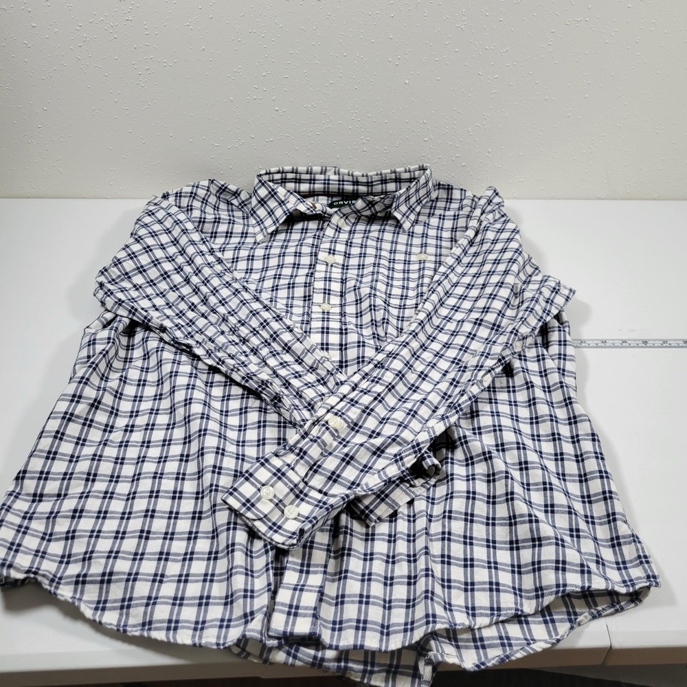 Orvis Men's Flannel Shirt Classic Fit Size XL Blue & White Plaid